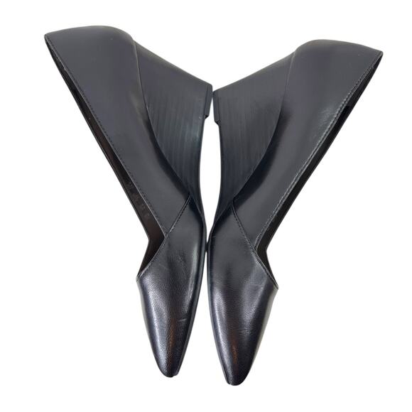 FRANCO SARTO Frankie Wedge Pump in Black Leather Women’s Sz. 7W Pointed Toe Heel - Picture 11 of 13